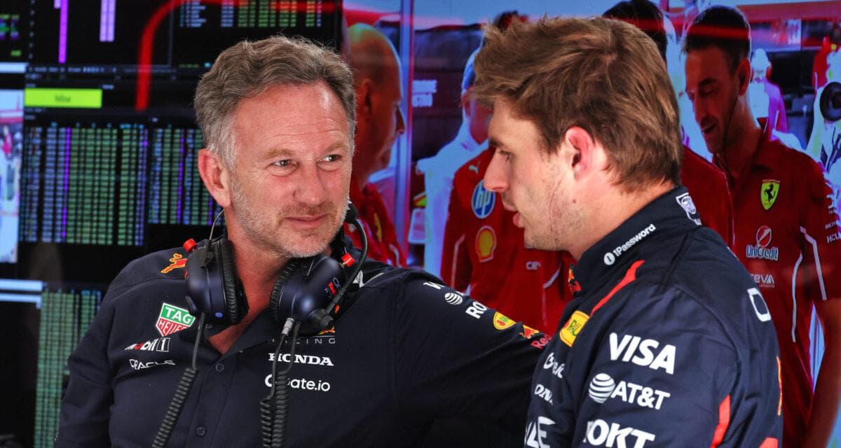 Horner et Verstappen en discussion sur le paddock