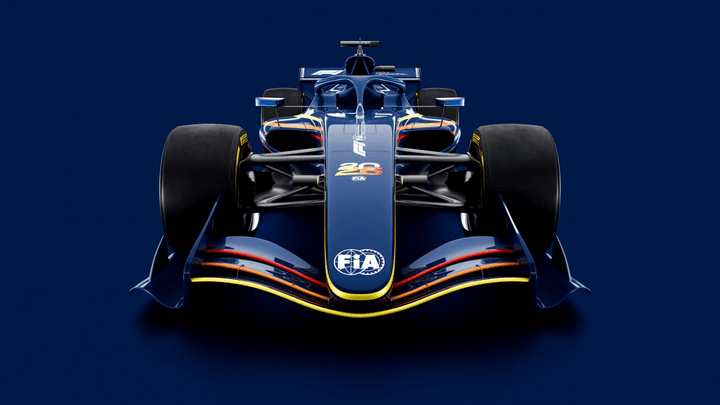 Render FIA d'une monoplace F1 2026 avec aérodynamique active et design Nimble Car