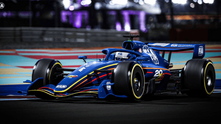 Monoplace de Formule 1 2026 sur circuit avec éclairage nocturne