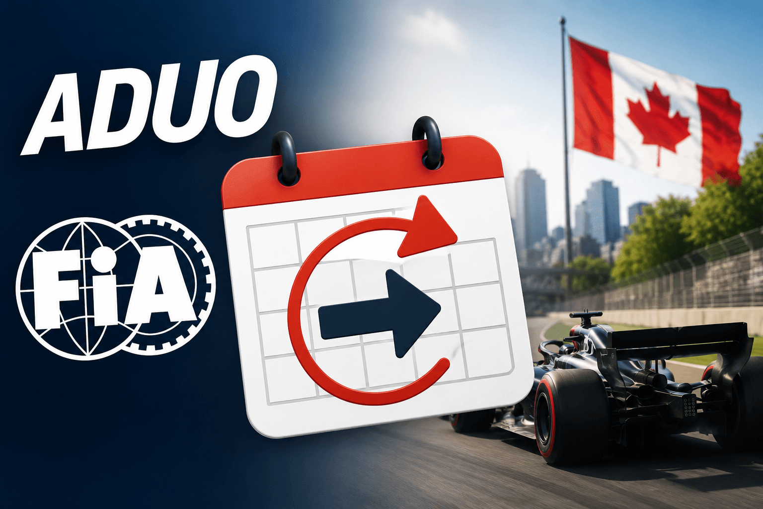Report du Grand Prix du Canada F1 - logo FIA et calendrier avec drapeau canadien